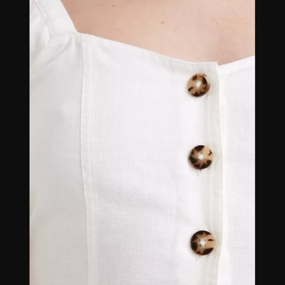 ✨NEW✨  Madewell Linen Cotton Puff-Sleeve Button-Front Retro Shift Dress - Picture 5 of 10